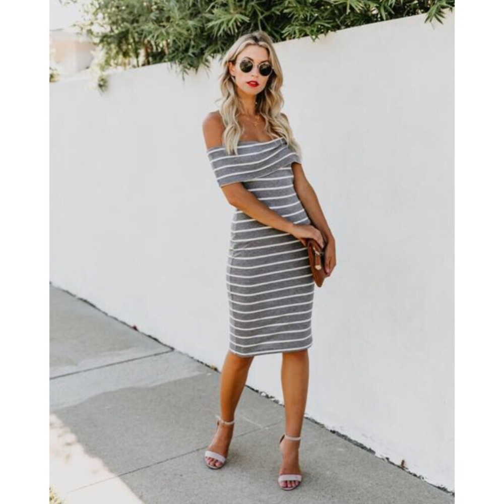 Vici Intriguing Ribbed Off The Shoulder Dress